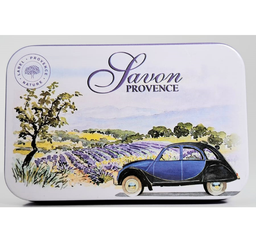 Jabonera metal 60 gr campos de lavanda y coche azul