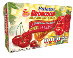 Paletas sabor miel cereza 10 pz Broncolin