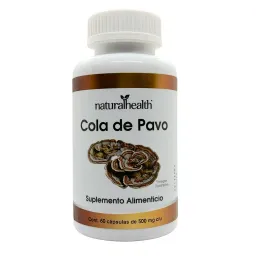 Cola de pavo Natural Health frasco con 60 cápsulas de 500 mg cada una