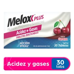 Melox Plus Cereza 300 / 50 / 40 Mg Cajas Con 30 Tabletas (Aluminio Magnesio Dimeticona)