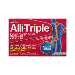 Alli triple dolor muscular severo 50 mg 10 tabletas. (Diclofenaco+Vitaminas de Complejo B)
