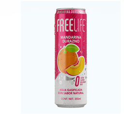 Agua gasificada con extracto natural sabor mandarina durazno Freelife